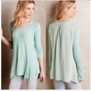 ANTHROPOLOGIE Left of Center Centerline Slubbed Tee Cotton Mint Turquoise XS S M